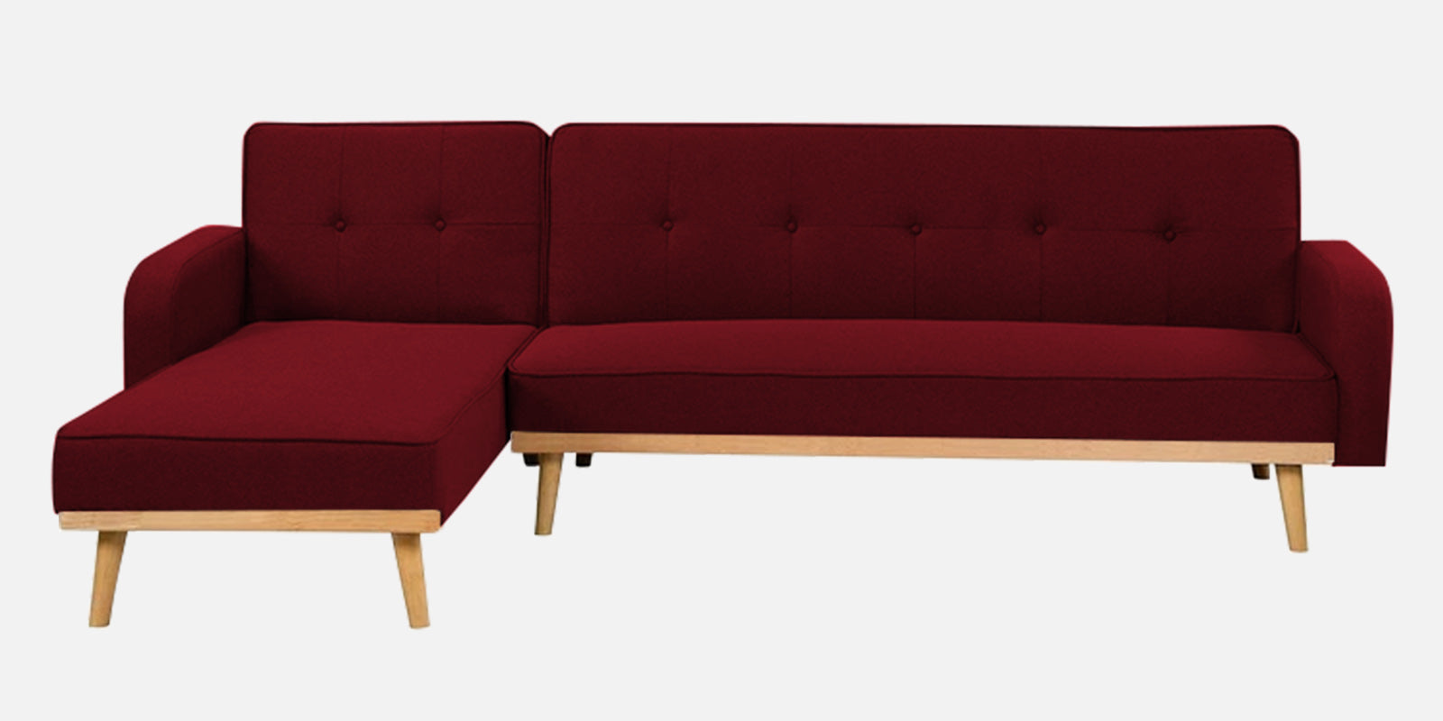 Zuno Fabric RHS Convertible Sofa Cum Bed In Ruby Red Colour - Febonic Living