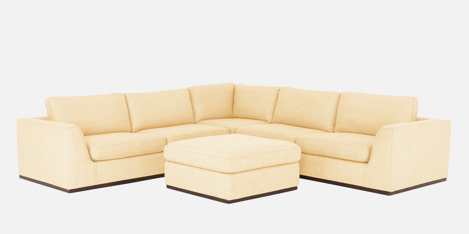 Freedom Velvet 6 Seater LHS Corner Sofa In Sandy Beige Colour With Ottoman - Febonic Living