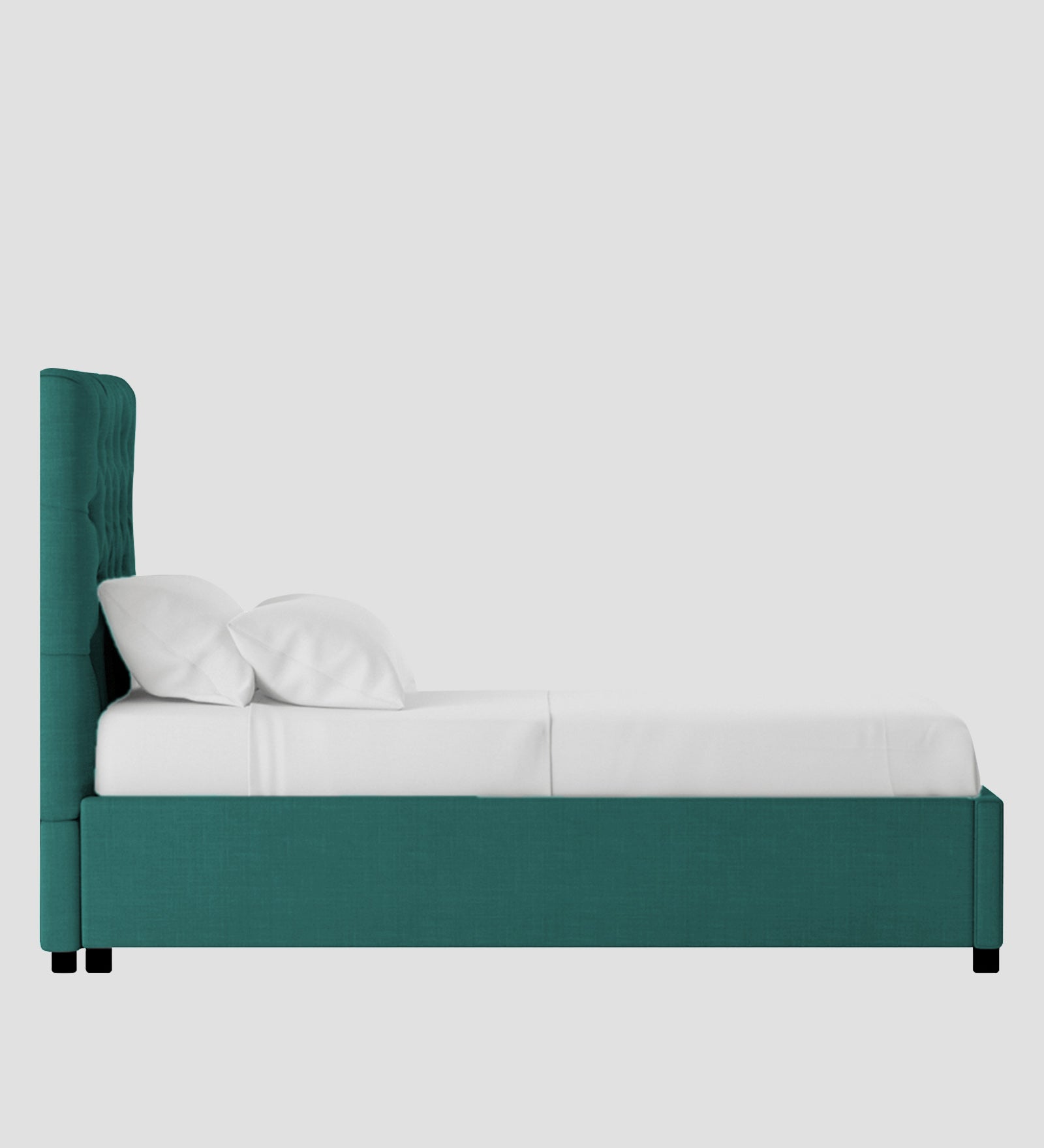 Isko Fabric Upholstered Single Bed in Sea Green Colour with Box Storage - Febonic Living
