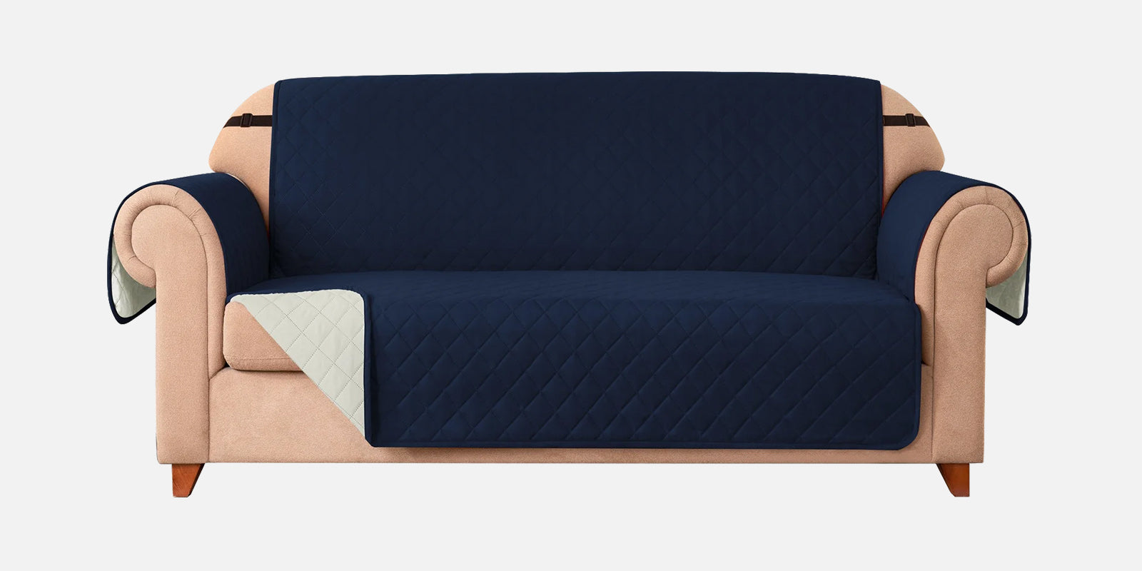 Bunny Velvet 3 Seater Quilted Sofa Cover in Navy Blue Colour - Febonic Living