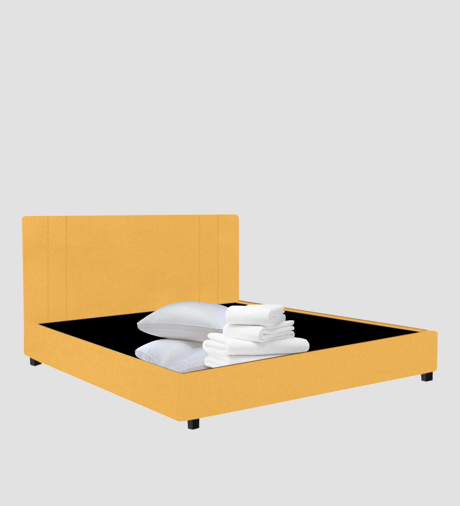 Asyra Velvet Upholstered King Size Bed In Turmeric Yellow Colour With Box Storage - Febonic Living
