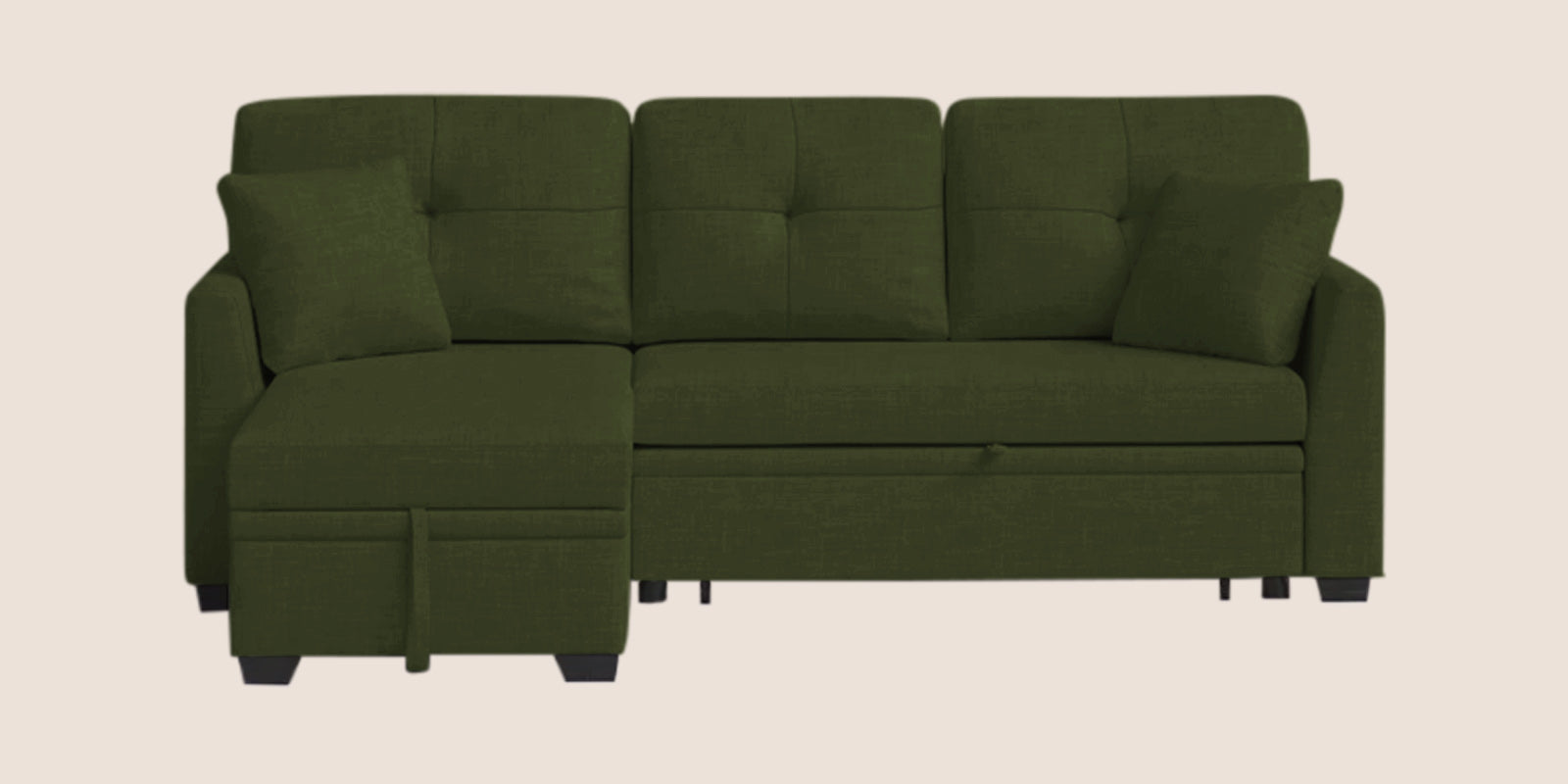 Jody Fabric 3 Seater Pull Out Sofa Cum Bed In Olive Green Colour With Storage - Febonic Living