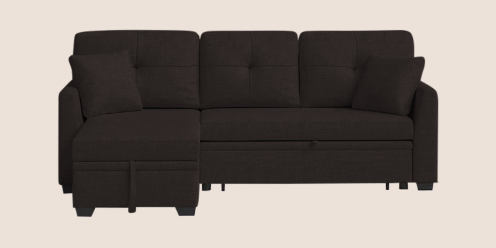 Jody Fabric 3 Seater Pull Out Sofa Cum Bed In Cara Brown Colour With Storage - Febonic Living