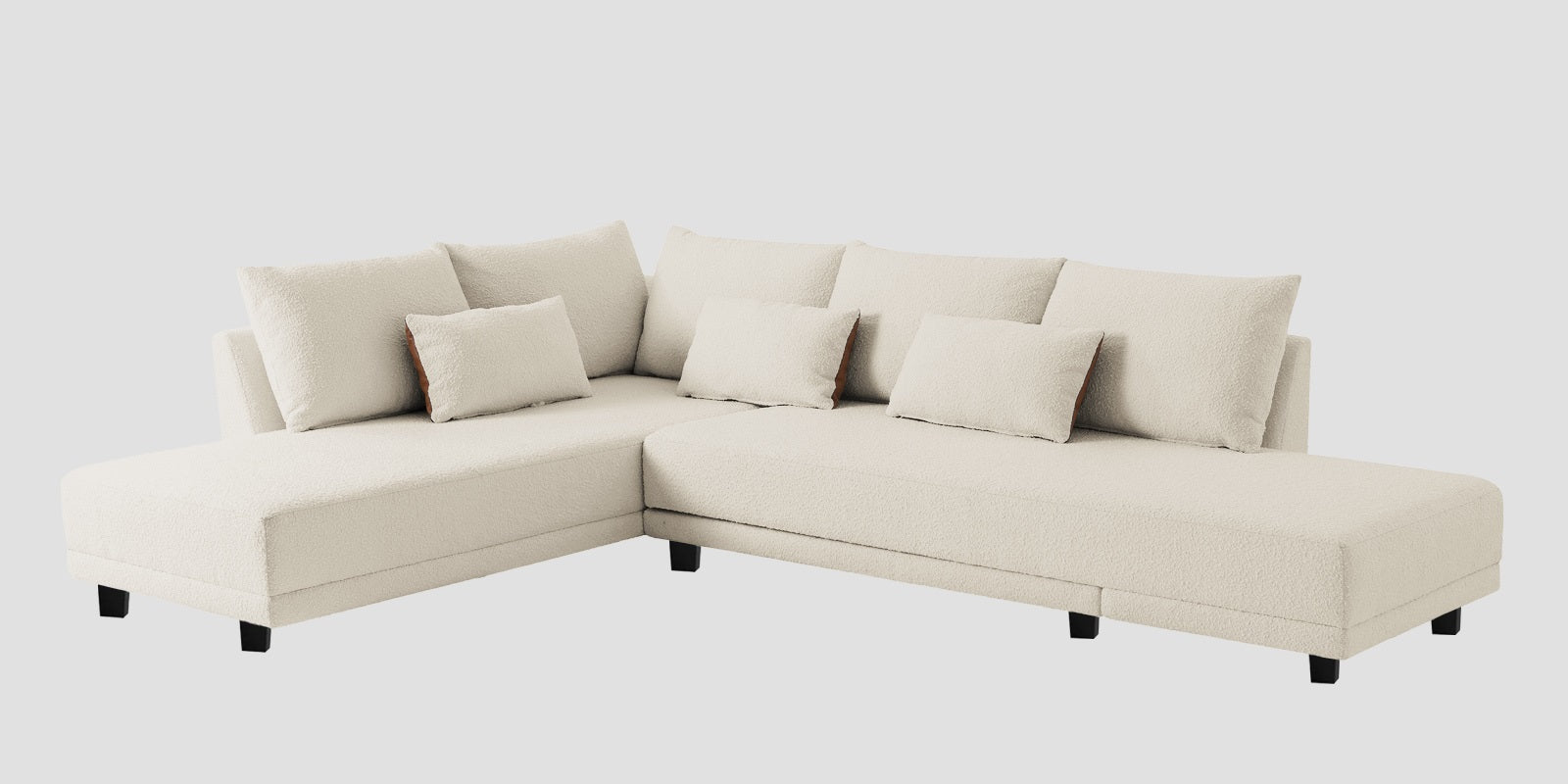 Ira Boucle Fabric RHS 6 Seater Convertible Sofa Cum Bed In Shell White Colour - Febonic Living