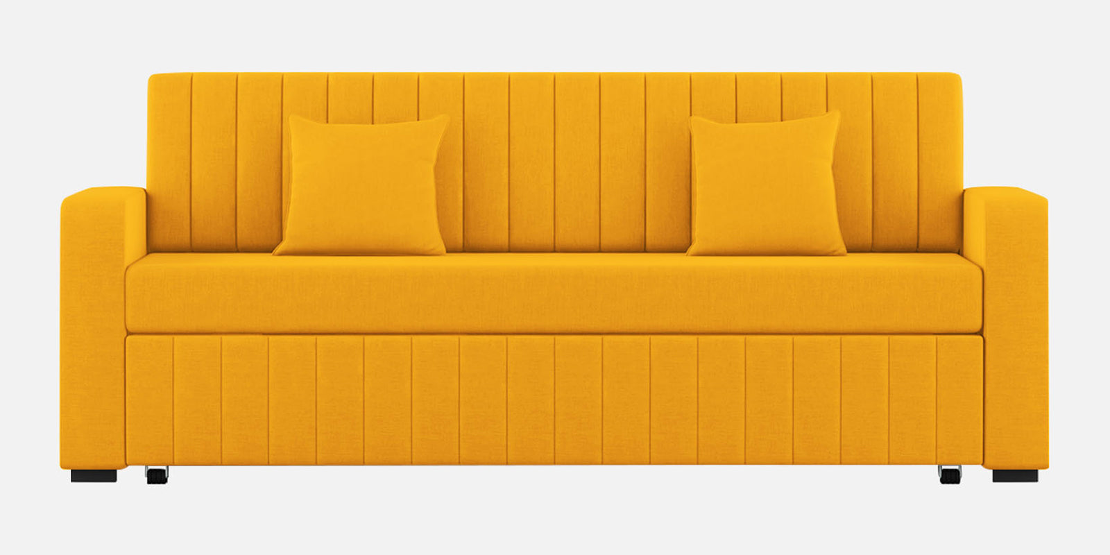 Calra Fabric 3 Seater Pull Out Sofa Cum Bed In Bold Yellow Colour With Storage - Febonic Living