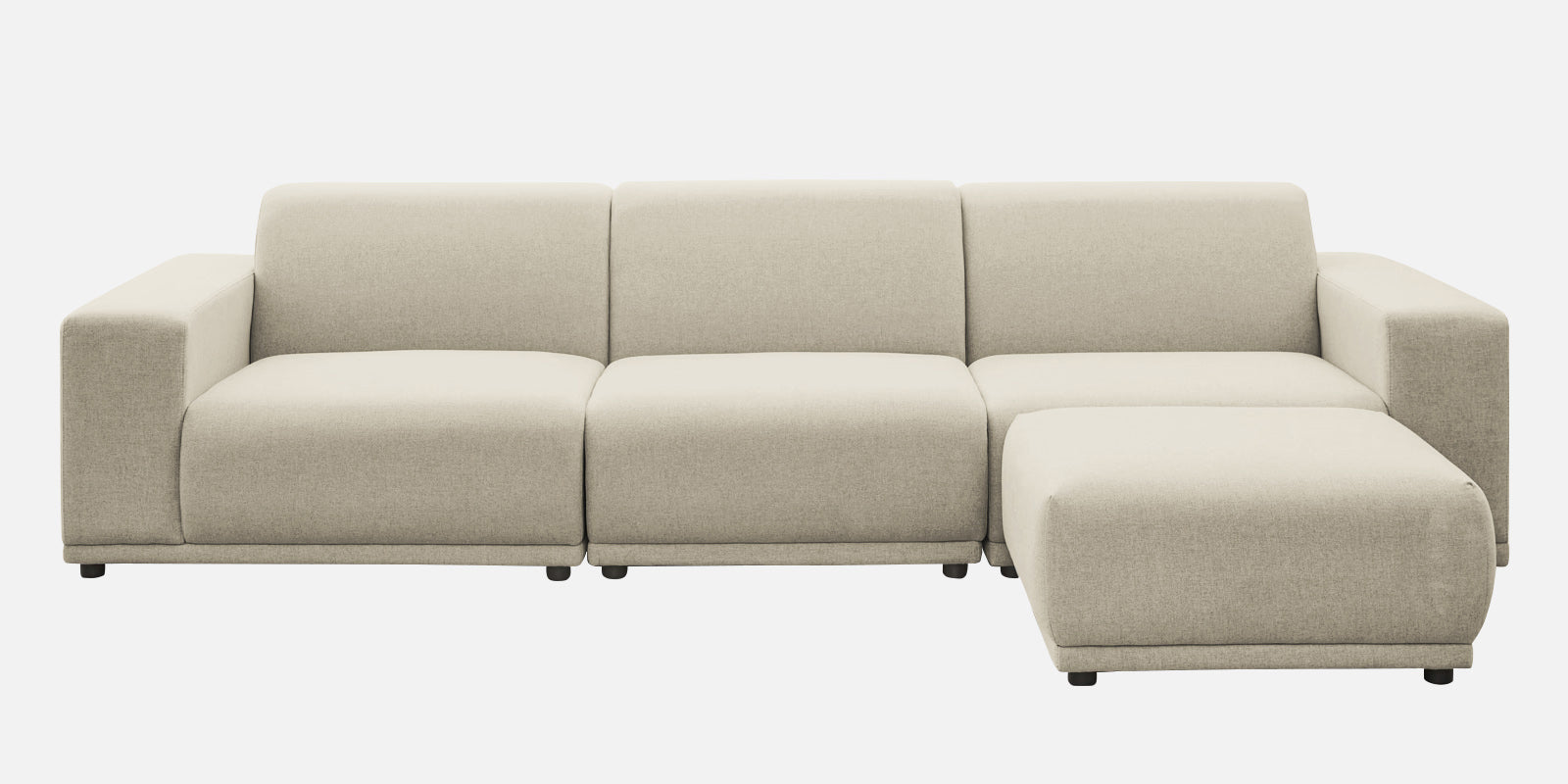 Adam Fabric RHS Sectional Sofa (3+Ottoman Lounger) In Ivory Cream Colour - Febonic Living