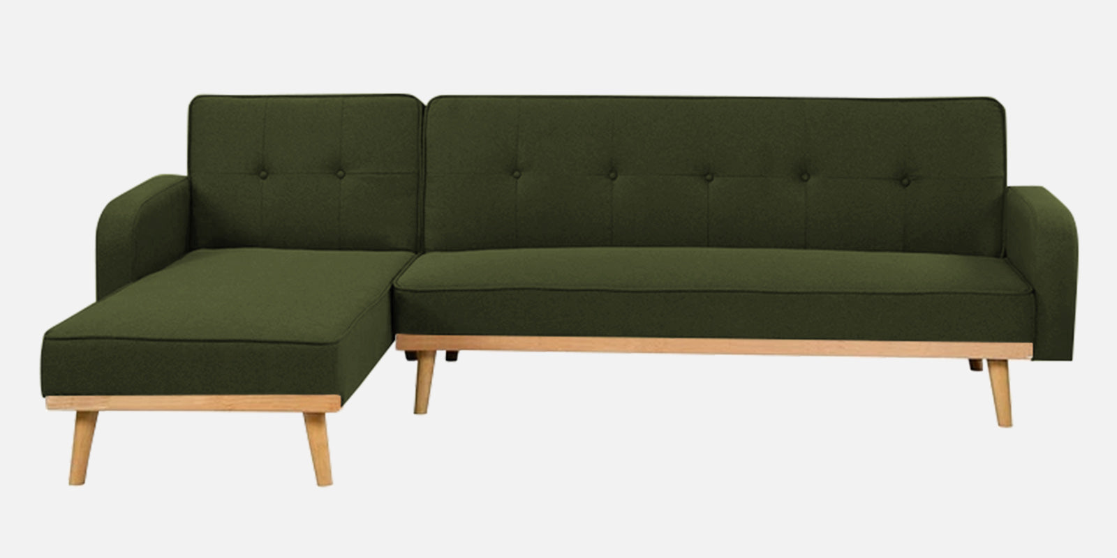 Zuno Fabric RHS Convertible Sofa Cum Bed In Olive Green Colour - Febonic Living
