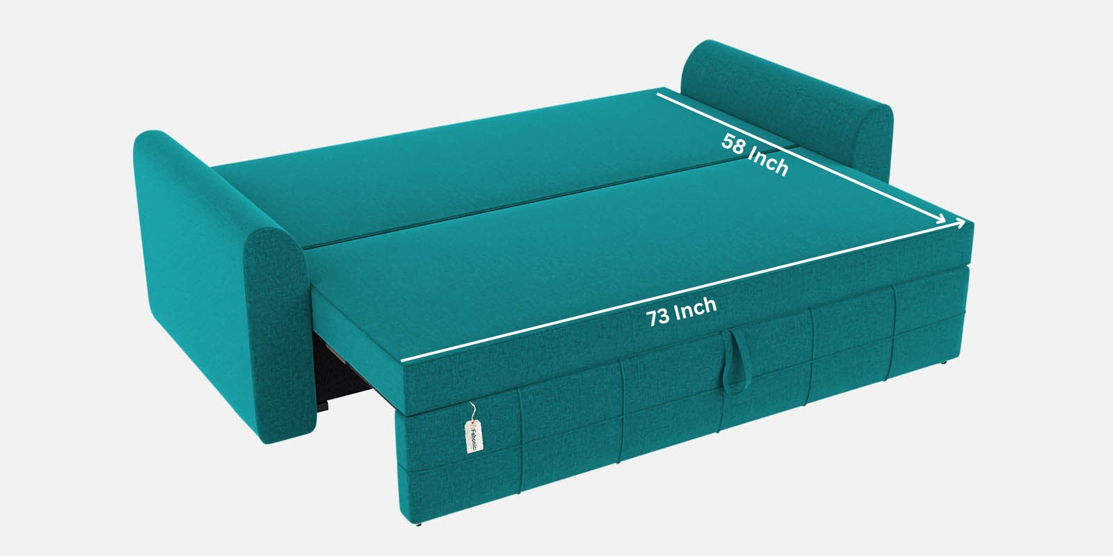 Ines Velvet 3 Seater Pull Out Sofa Cum Bed In Sea Green Colour With Storage - Febonic Living