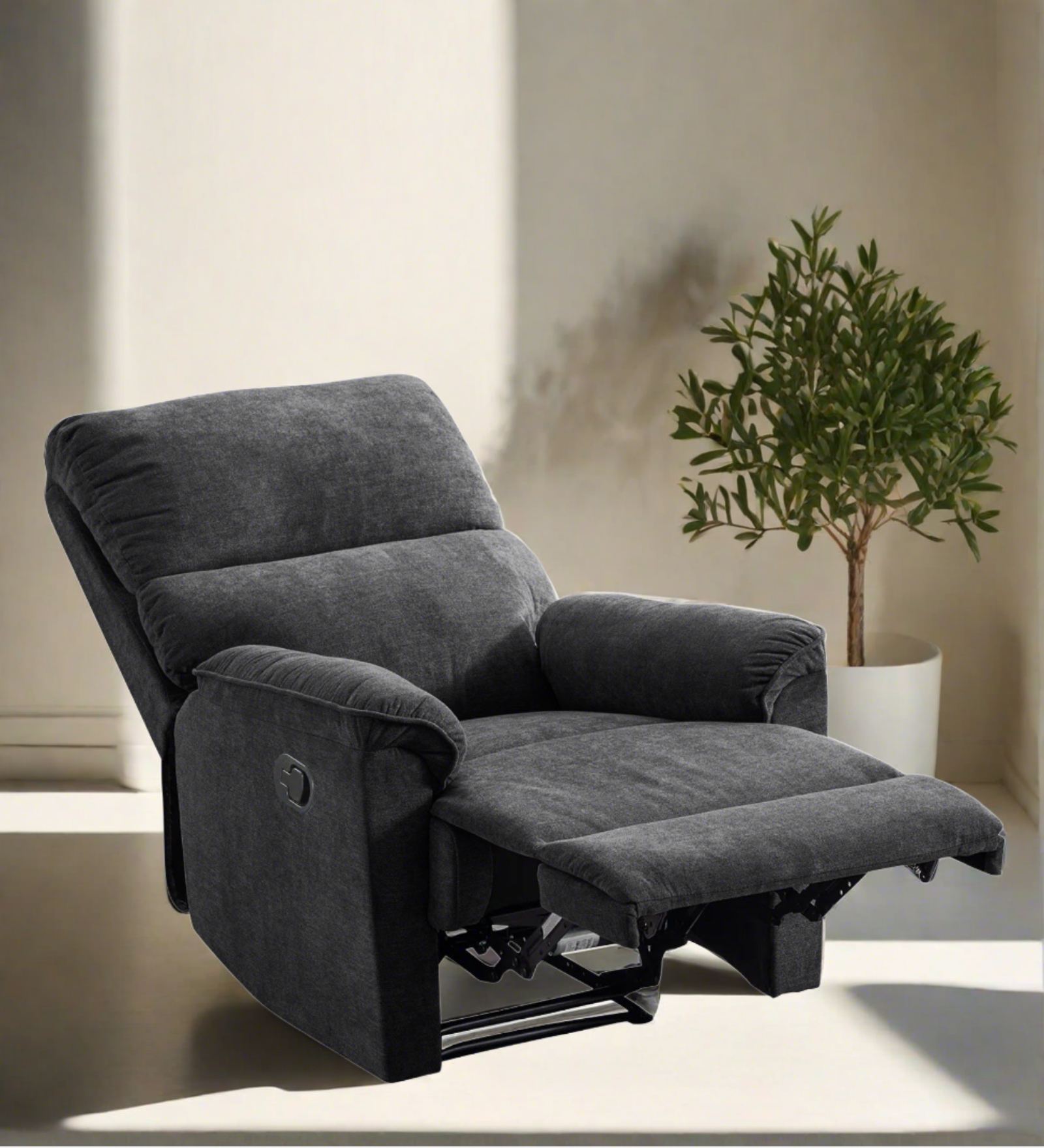 Abby Fabric 1 Seater Manual Recliner In Charcoal Grey Colour - Febonic Living