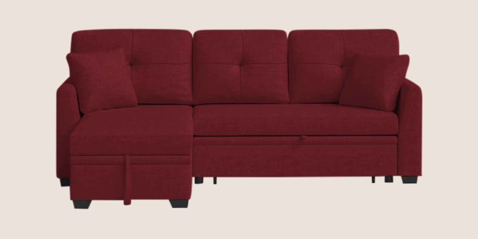 Jody Fabric 3 Seater Pull Out Sofa Cum Bed In Blood Maroon Colour With Storage - Febonic Living