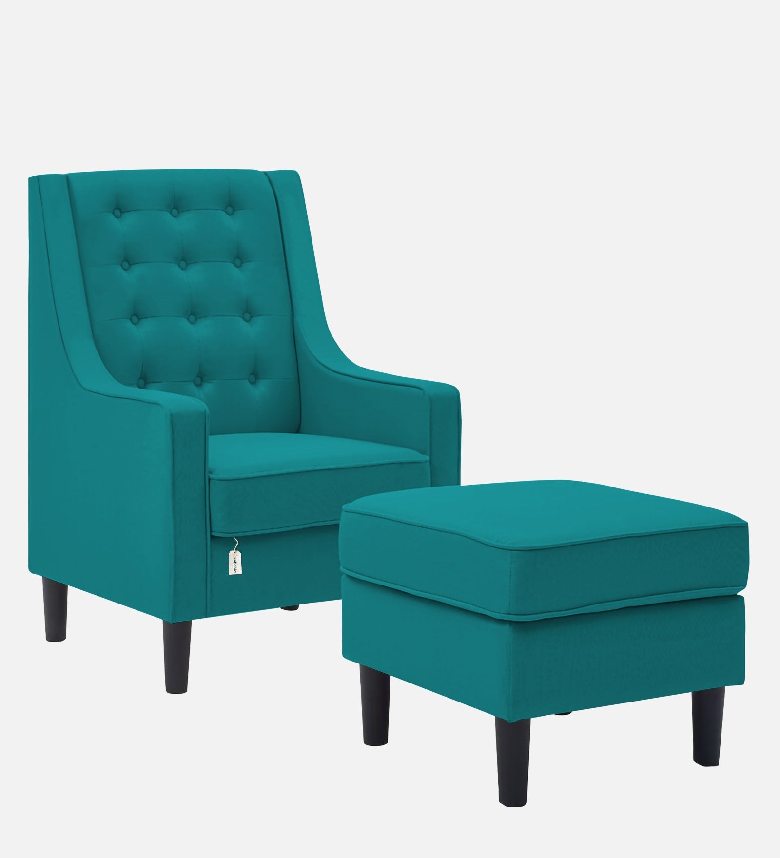 Sona Fabric Barrel Chair With Ottoman In Sea Green Colour - Febonic Living