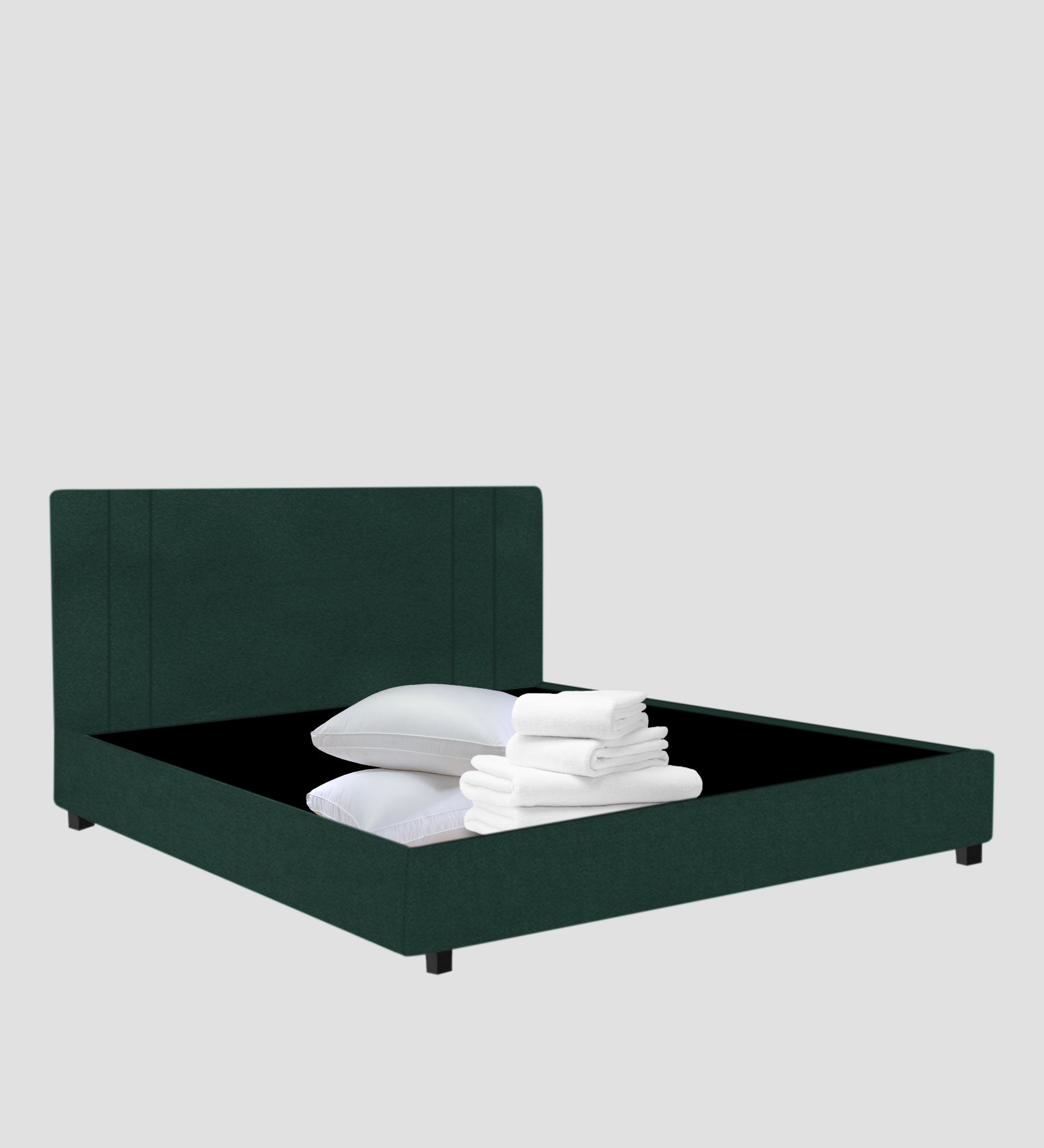 Asyra Velvet Queen Size Bed in Forest Green Colour With Box Storage - Febonic Living