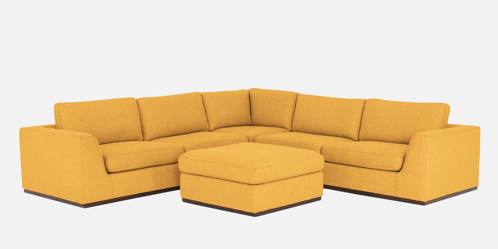 Freedom Velvet 6 Seater RHS Corner Sofa In Turmeric Yellow Colour With Ottoman - Febonic Living