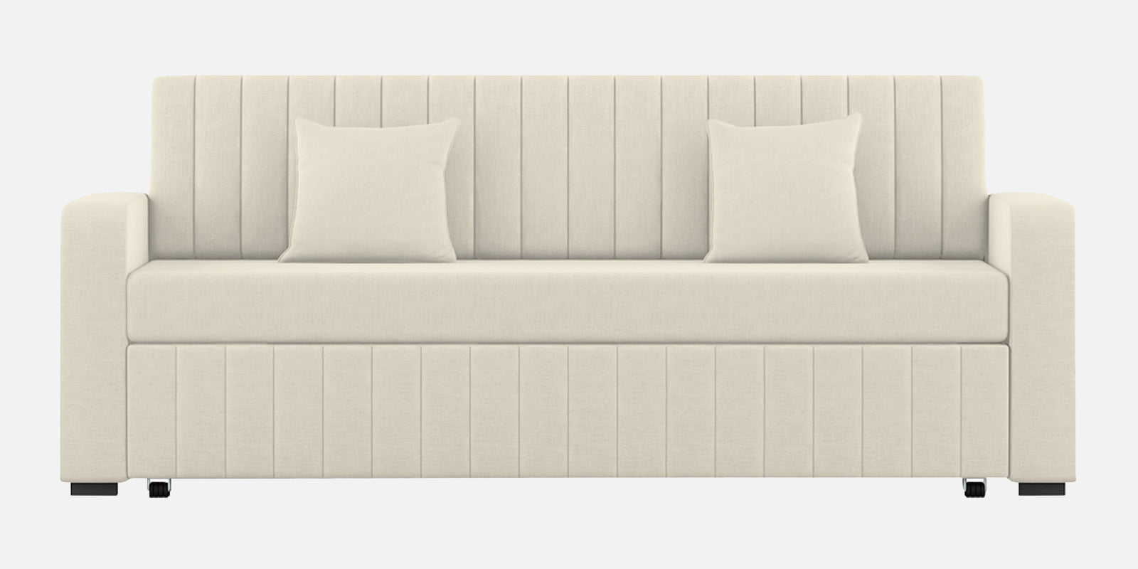 Calra Fabric 3 Seater Pull Out Sofa Cum Bed In Ivory Cream Colour With Storage - Febonic Living
