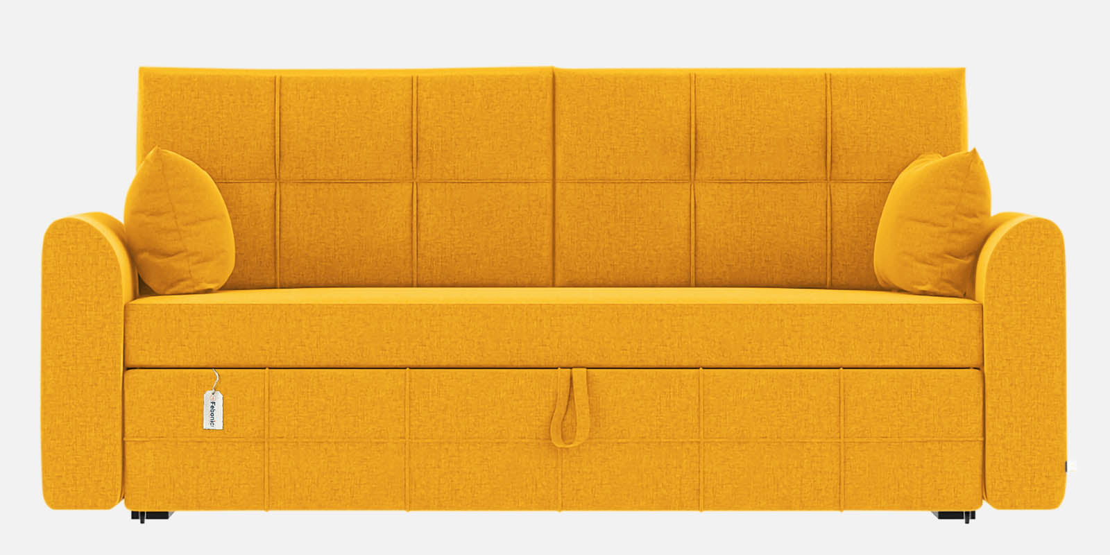 Ines Fabric 3 Seater Pull Out Sofa Cum Bed In Bold Yellow Colour With Storage - Febonic Living