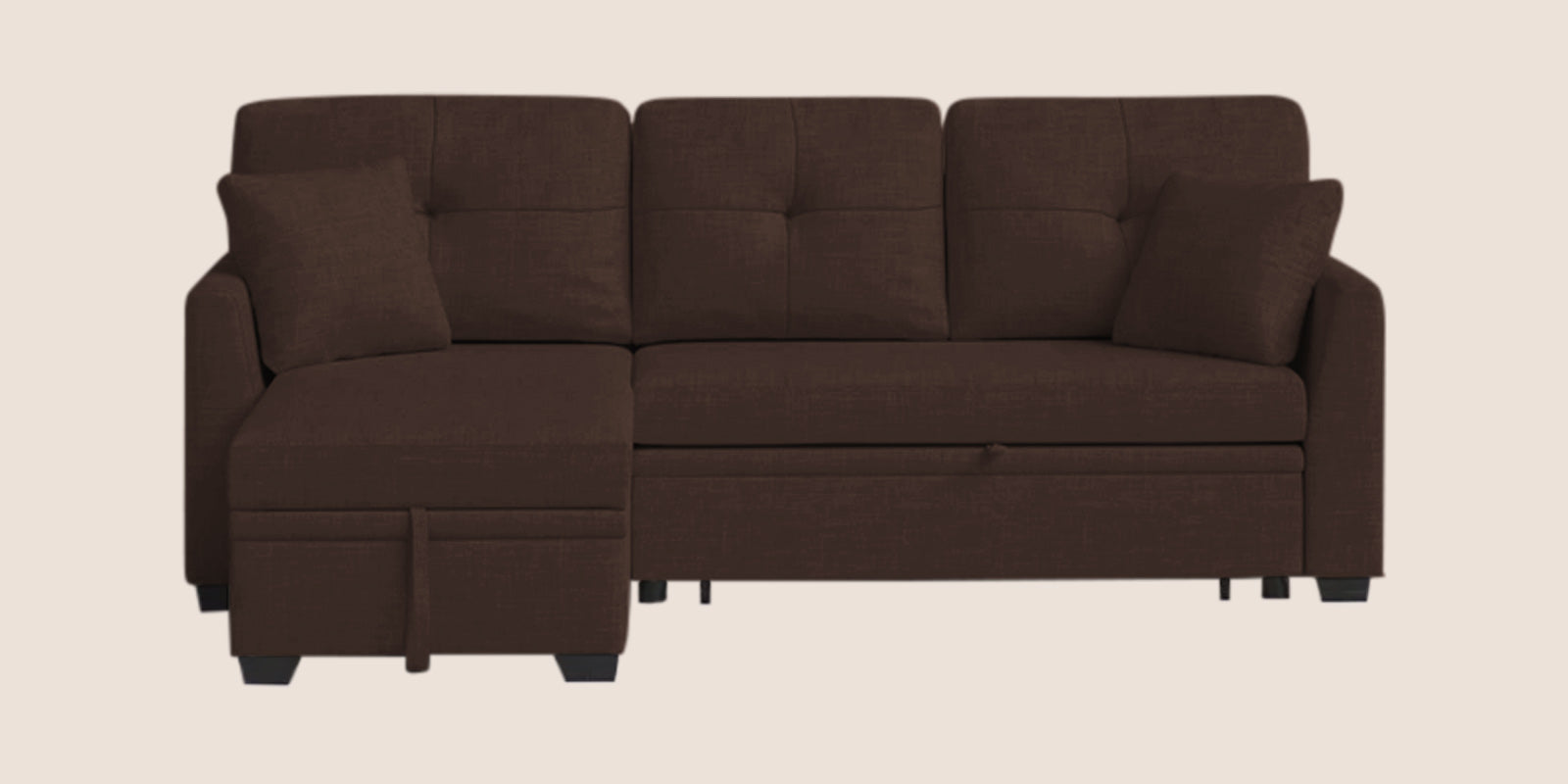 Jody Fabric 3 Seater Pull Out Sofa Cum Bed In Coffee Brown Colour With Storage - Febonic Living