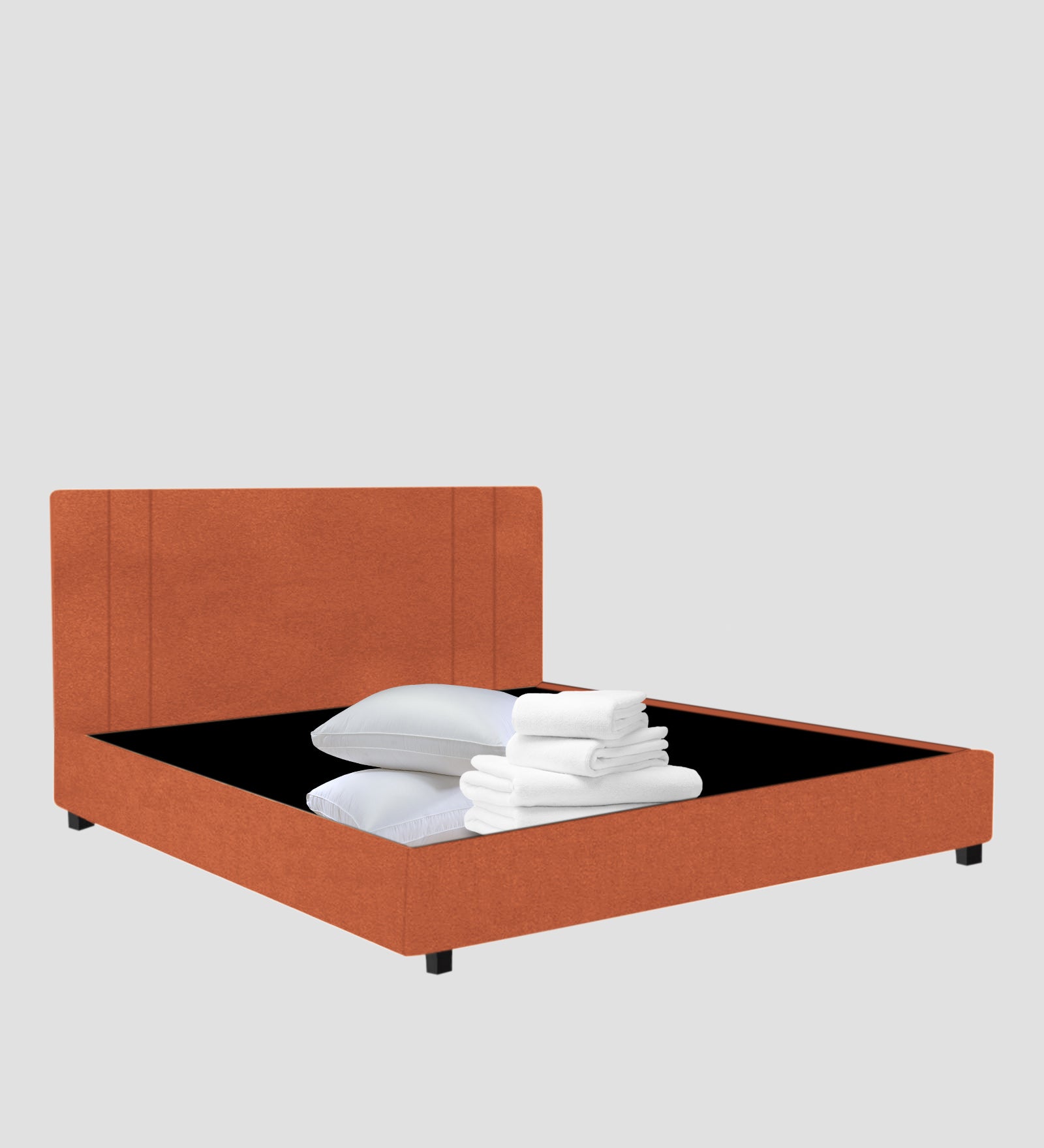 Asyra Velvet King Size Bed in Yam Orange Colour With Box Storage