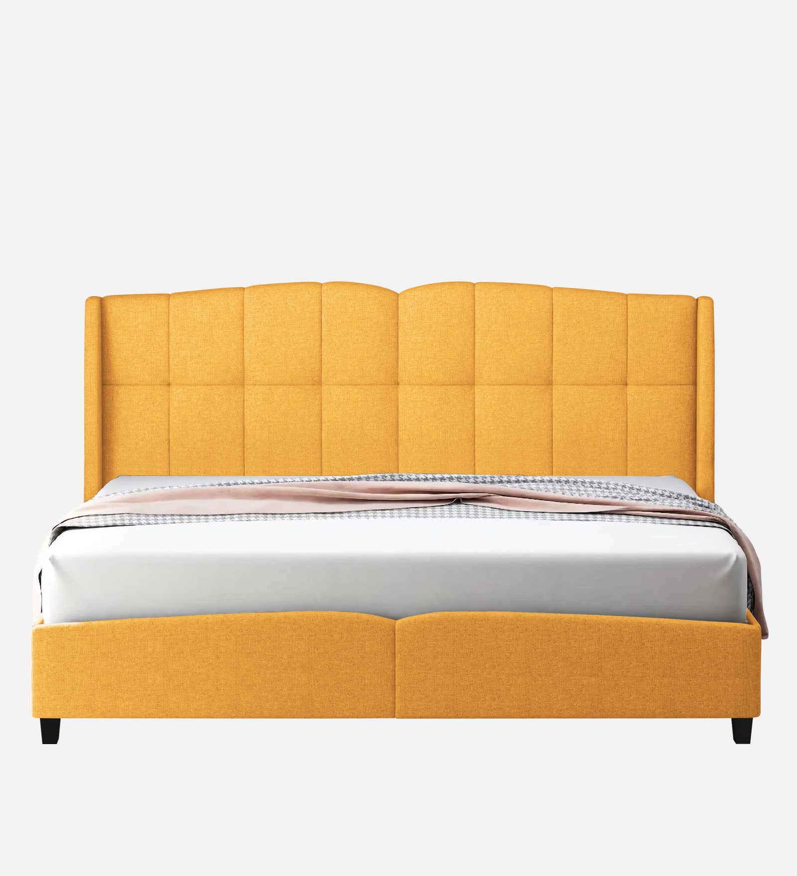 Jovi Velvet Upholstered King Size Bed In Turmeric Yellow Colour - Febonic Living