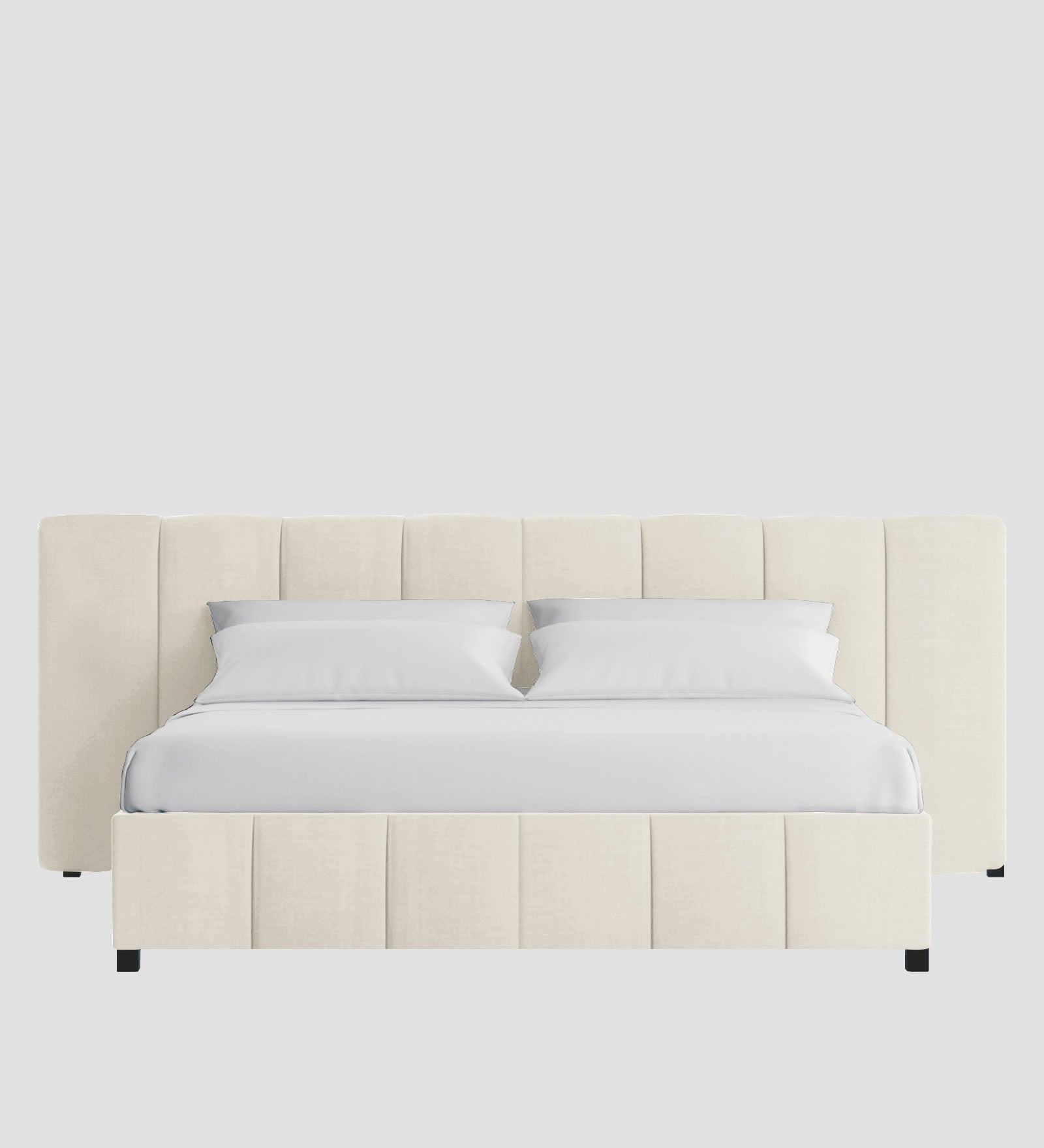 Nora Fabric Queen Size Bed In Ivory Cream Colour With Box Storage - Febonic Living