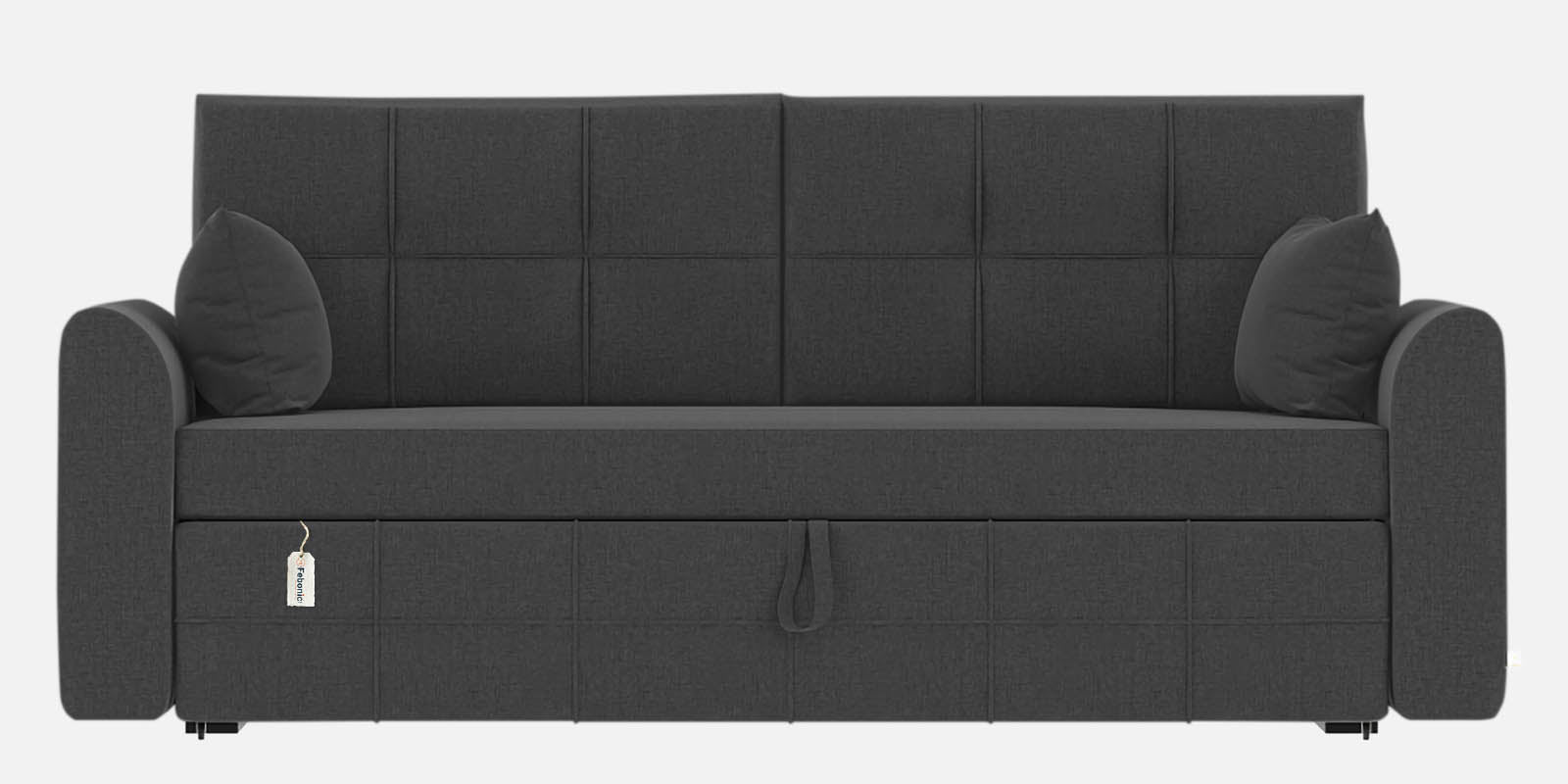Ines Fabric 3 Seater Pull Out Sofa Cum Bed In Charcoal Grey Colour With Storage - Febonic Living