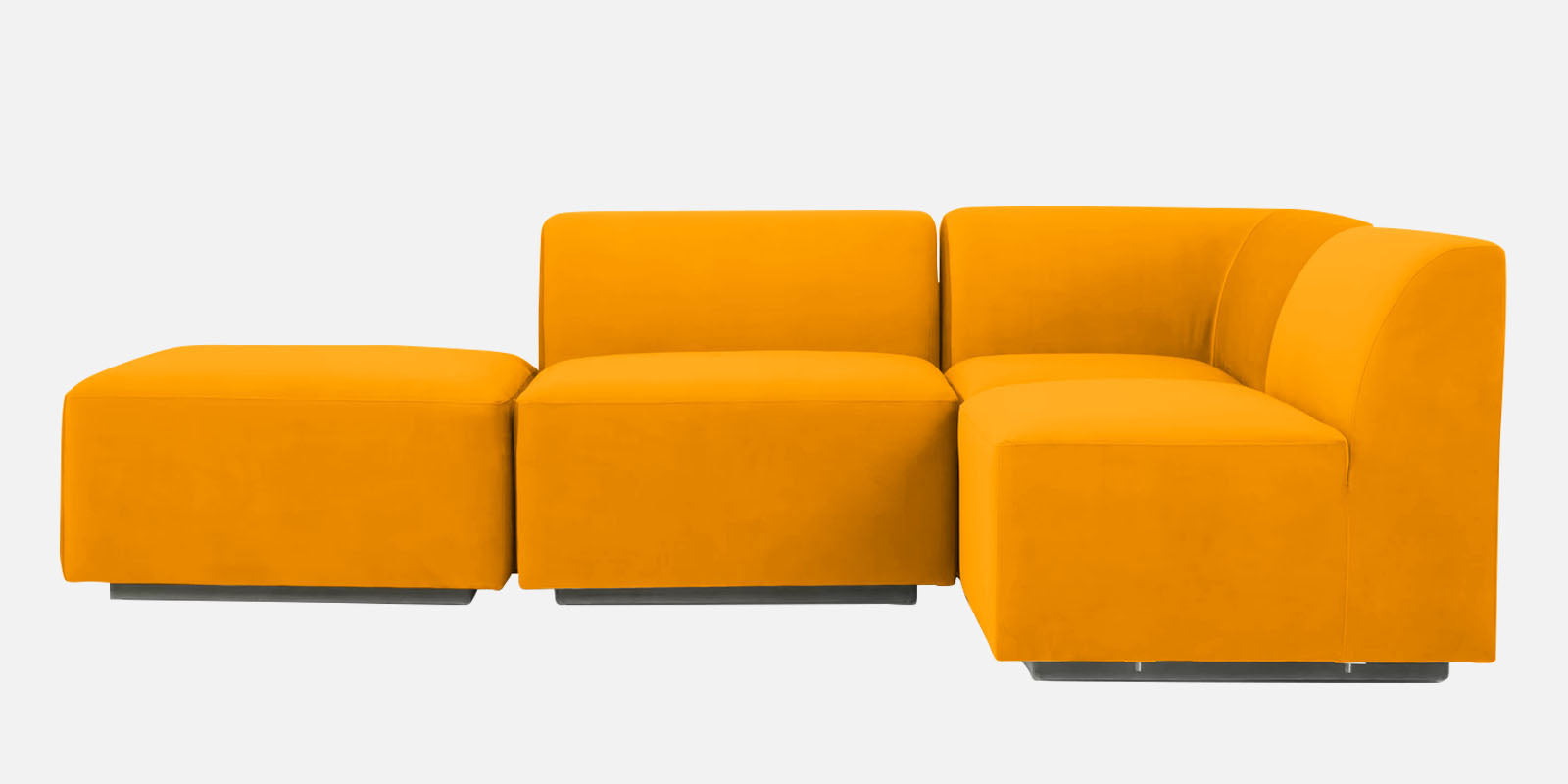 Bufa Velvet LHS Sectional Sofa In Saffron Yellow Colour With Ottoman - Febonic Living