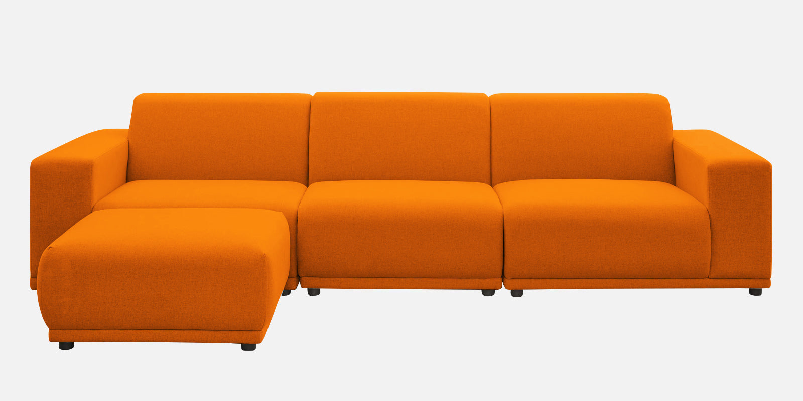 Adam Fabric LHS Sectional Sofa (3+Ottoman Lounger) In Vivid Orange Colour - Febonic Living