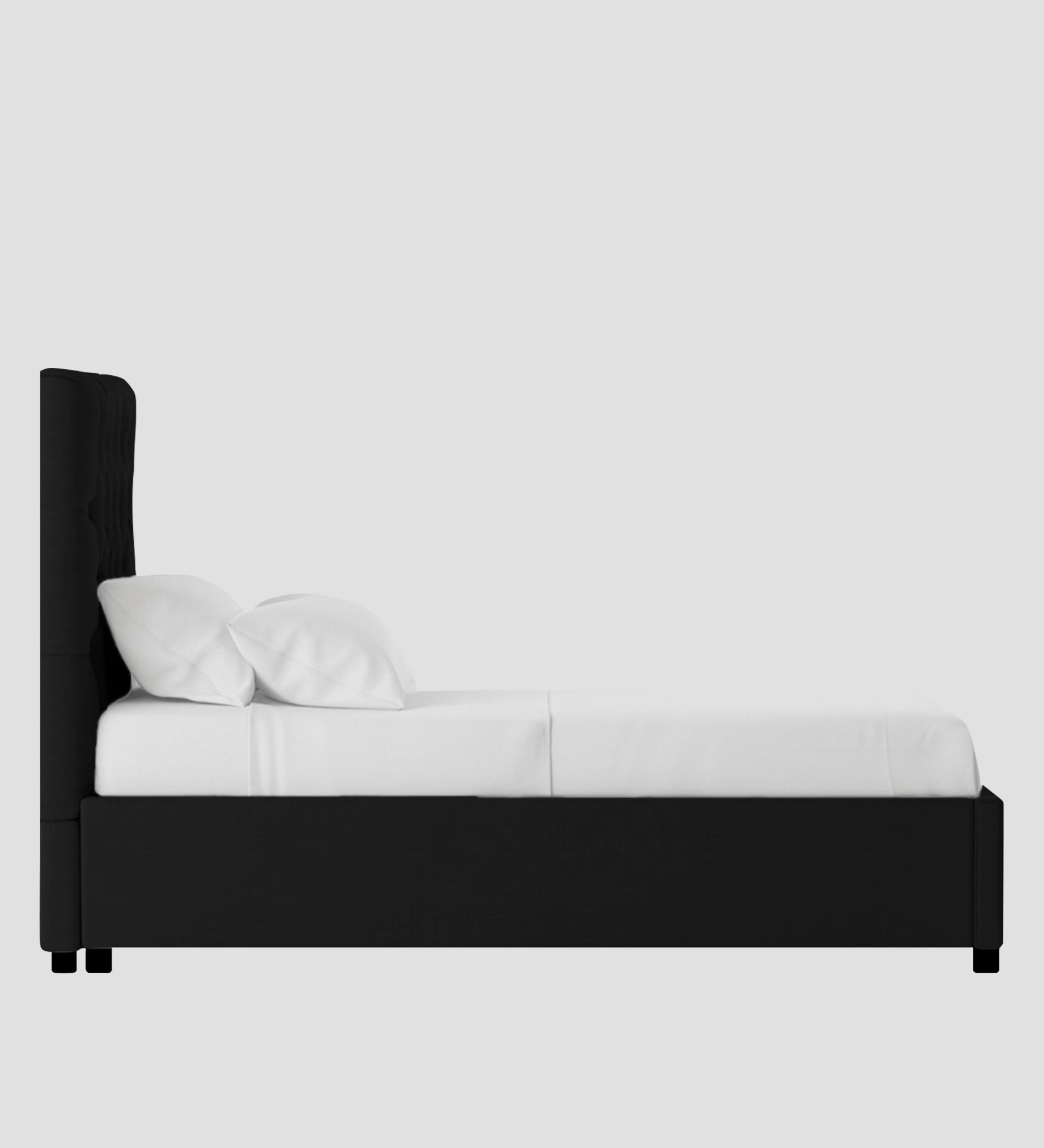 Isko Fabric Upholstered Single Bed in Zed Black Colour with Box Storage - Febonic Living