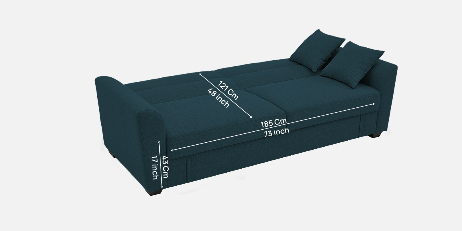 Bony Fabric 3 Seater Convertible Sofa Cum Bed In Harbour Blue Colour - Febonic Living