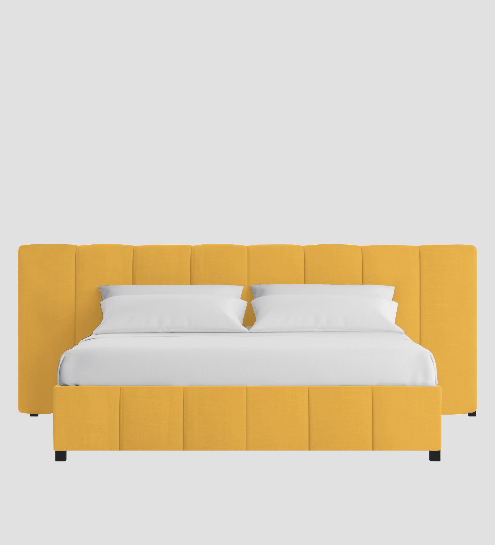 Nora Fabric Upholstered King Size Bed In Bold Yellow Colour With Box Storage - Febonic Living