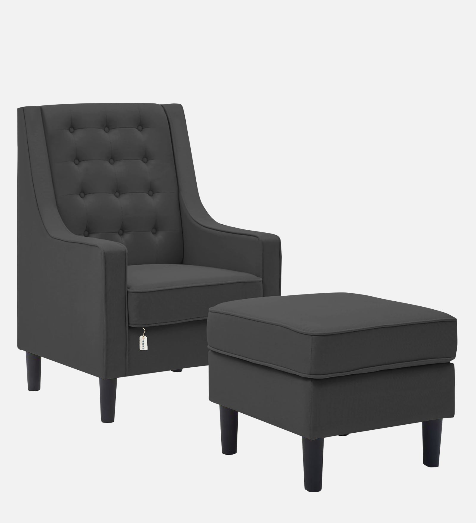 Sona Fabric Barrel Chair + Ottoman in Charcoal Grey Colour