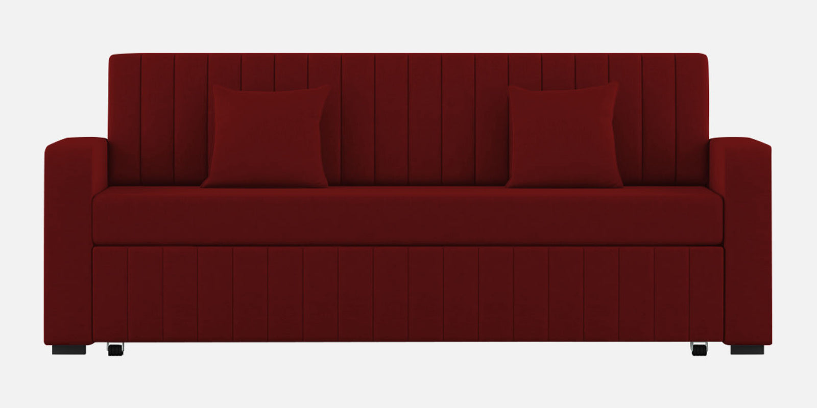 Calra Fabric 3 Seater Pull Out Sofa Cum Bed In Blood Maroon Colour With Storage - Febonic Living