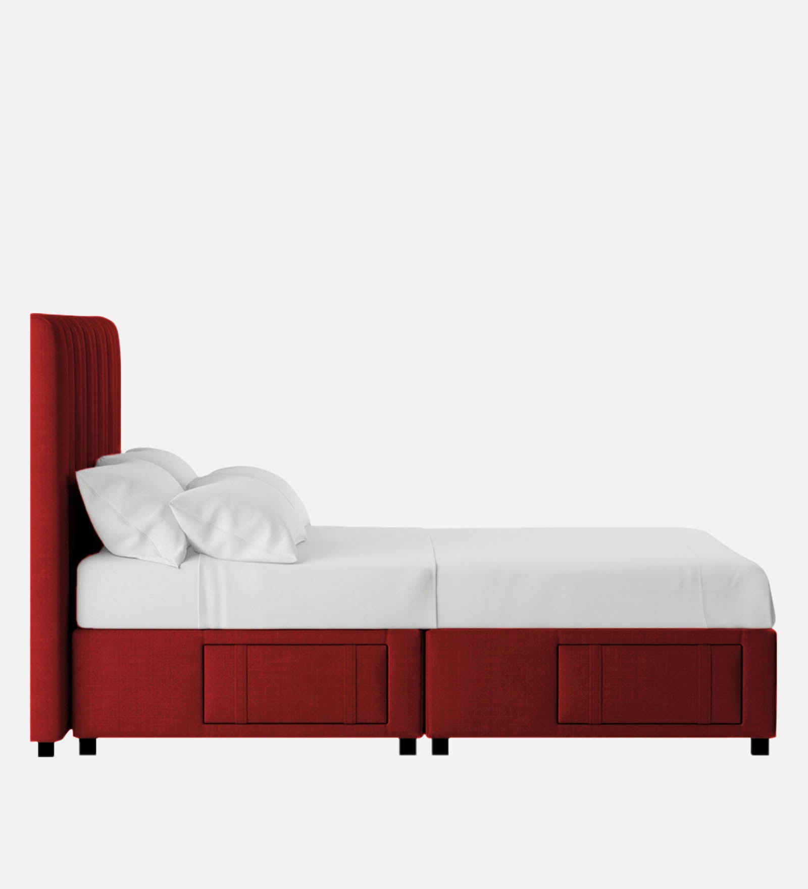 Nivi Fabric Upholstered Queen Size Bed In Blood Maroon Colour With Drawer Storage - Febonic Living