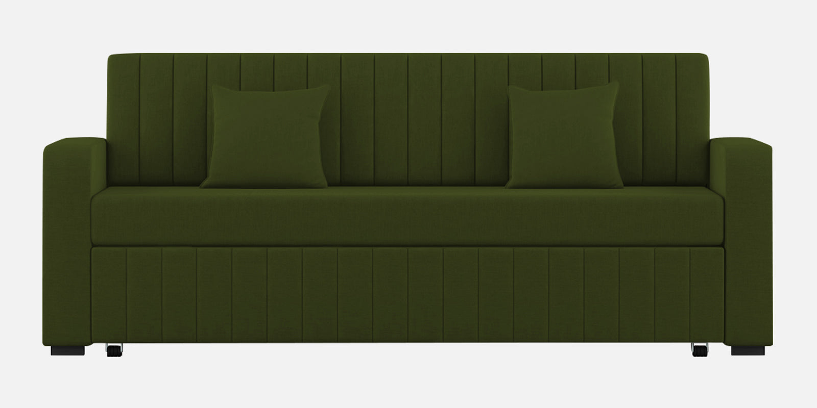 Calra Fabric 3 Seater Pull Out Sofa Cum Bed In Olive green Colour With Storage - Febonic Living