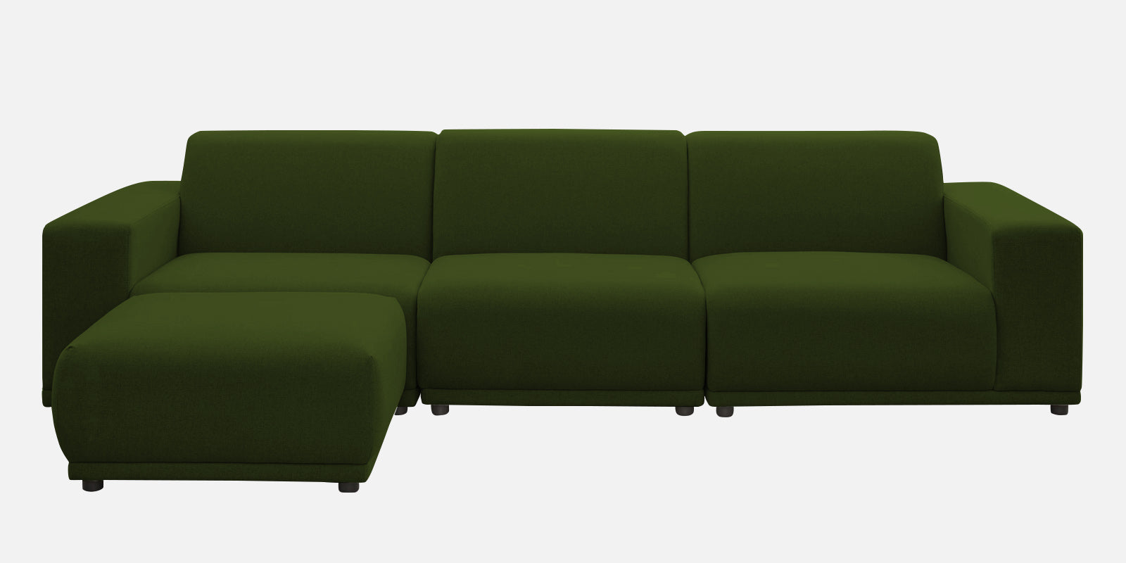 Adam Fabric LHS Sectional Sofa (3+Ottoman Lounger) In Olive Green Colour - Febonic Living