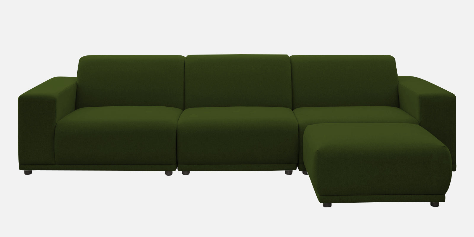 Adam Fabric RHS Sectional Sofa (3+Ottoman Lounger) In Olive Green Colour - Febonic Living