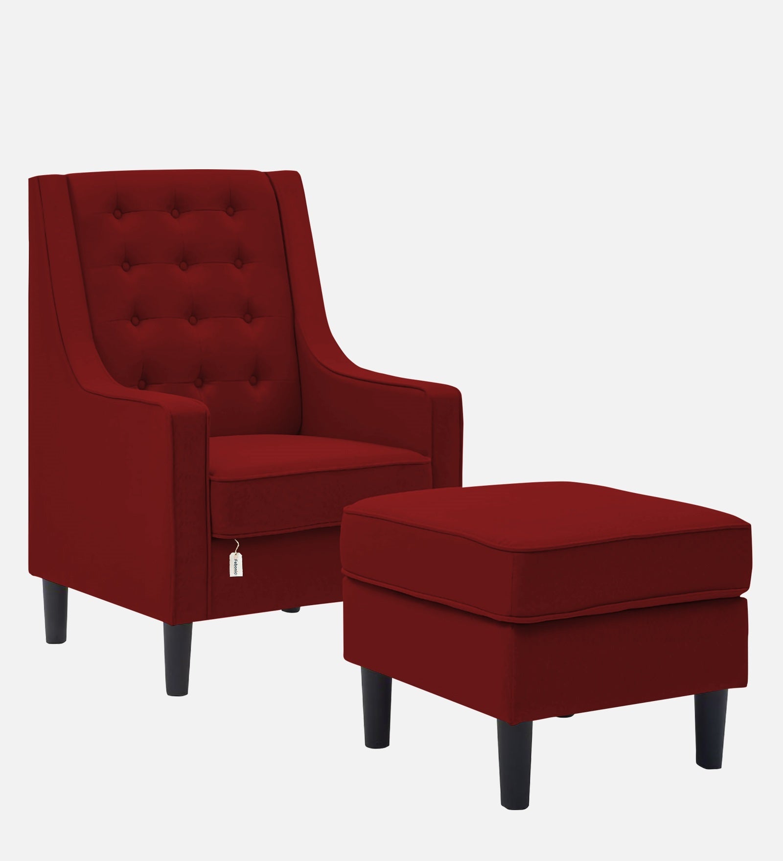 Sona Fabric Barrel Chair With Ottoman In Blood Maroon Colour - Febonic Living