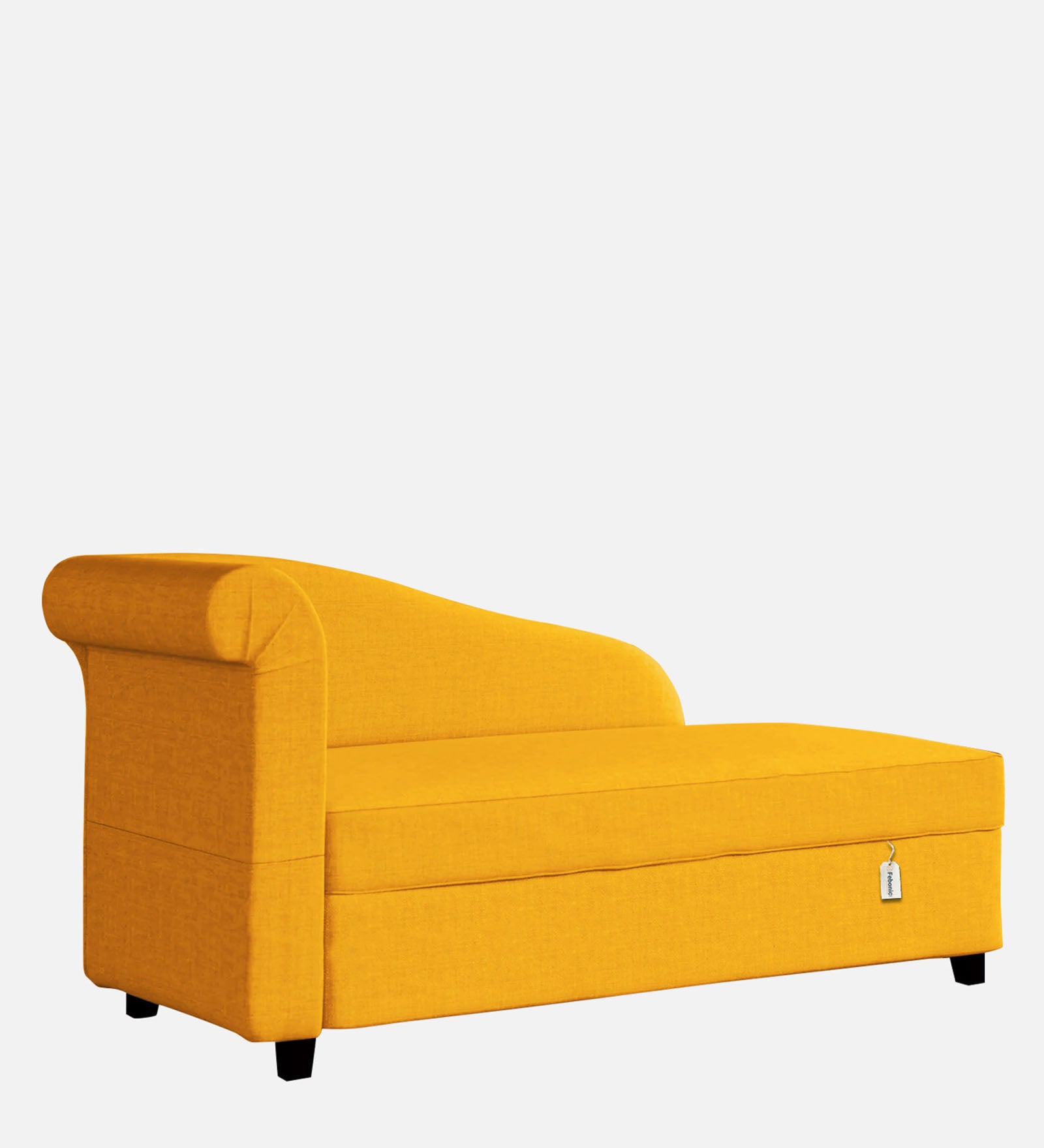 Toppy Fabric RHS Chaise Lounger In Bold Yellow Colour With Storage - Febonic Living