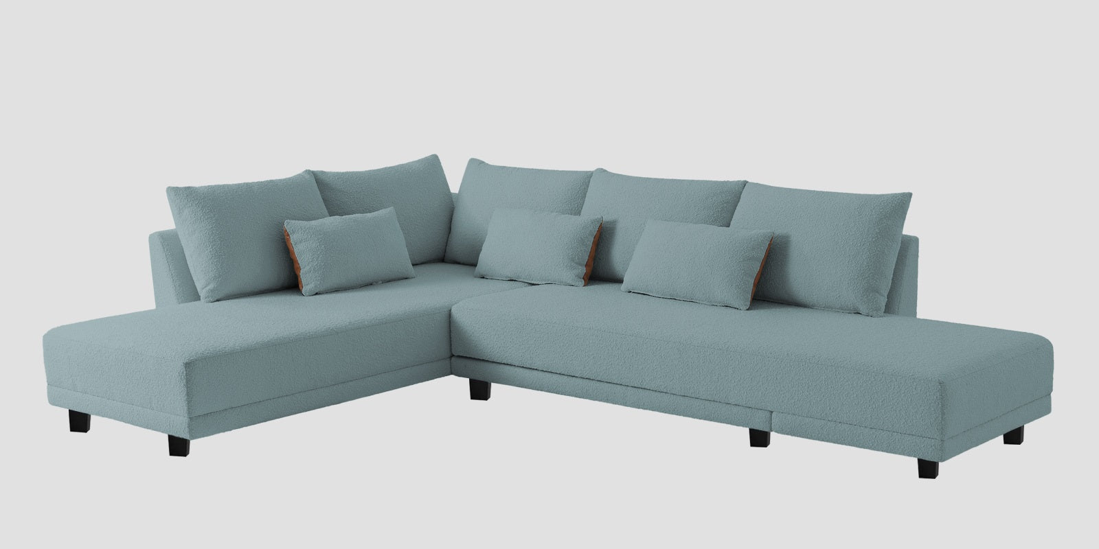 Ira Boucle Fabric RHS 6 Seater Convertible Sofa Cum Bed In Stormy Blue Colour - Febonic Living