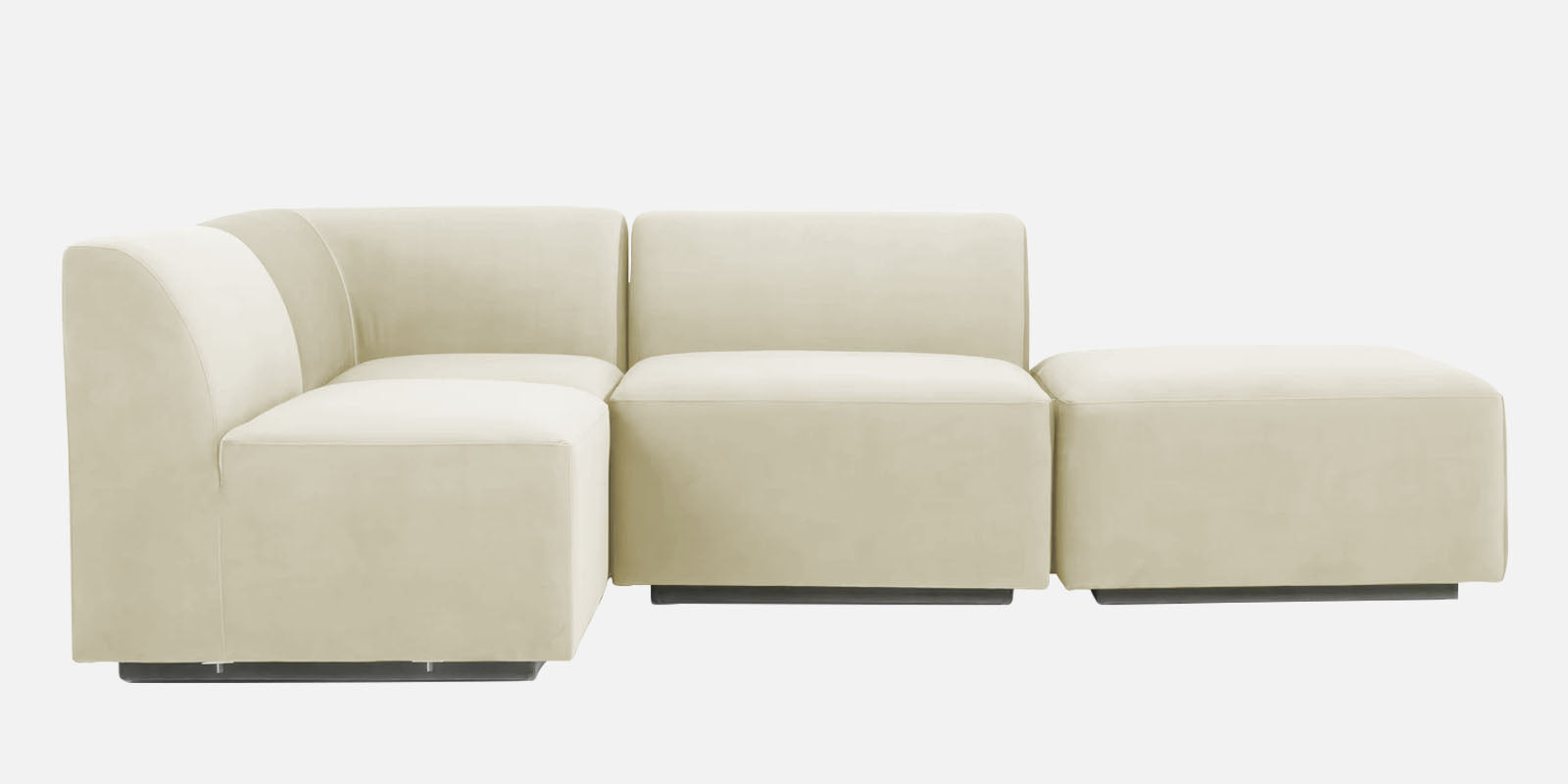 Bufa Velvet RHS Sectional Sofa In Warm White Colour With Ottoman - Febonic Living