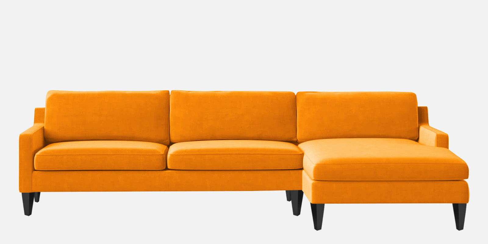 Jones Velvet LHS Sectional Sofa (3+Lounger) In Saffron yellow Colour - Febonic Living