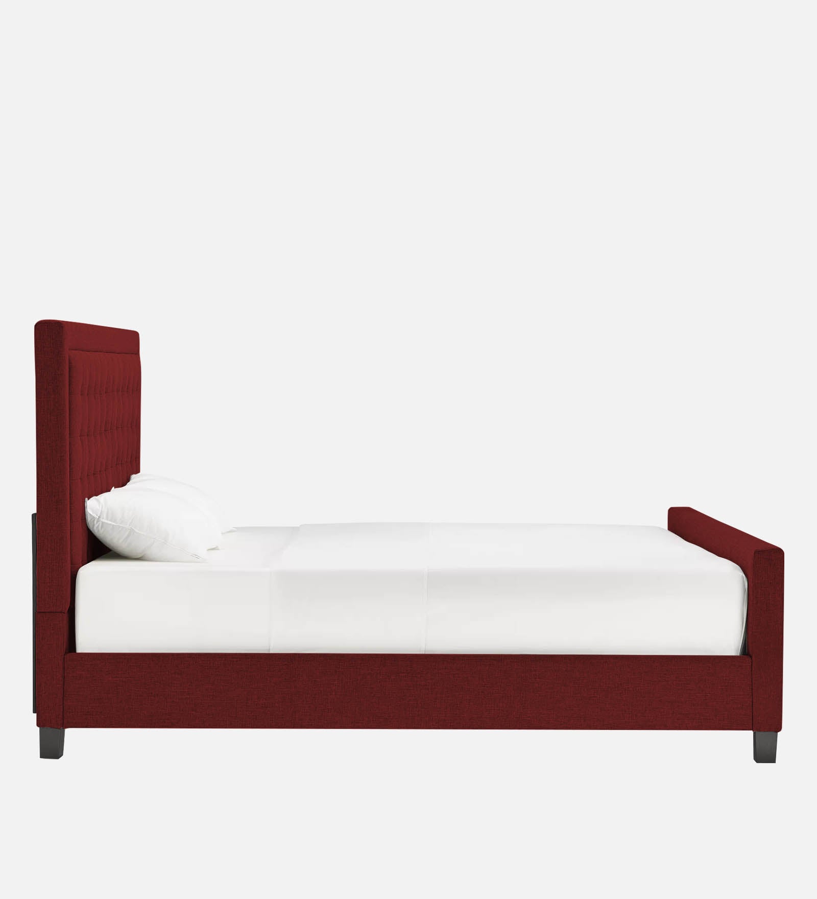 Kaster Fabric Upholstered Queen Size Bed In Blood Maroon Colour - Febonic Living