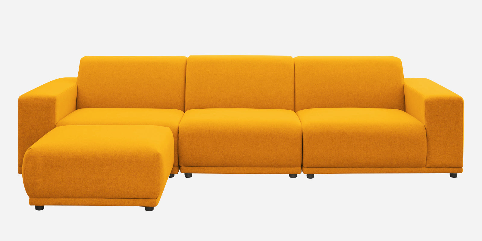 Adam Fabric LHS Sectional Sofa (3+Ottoman Lounger) In Bold Yellow Colour - Febonic Living
