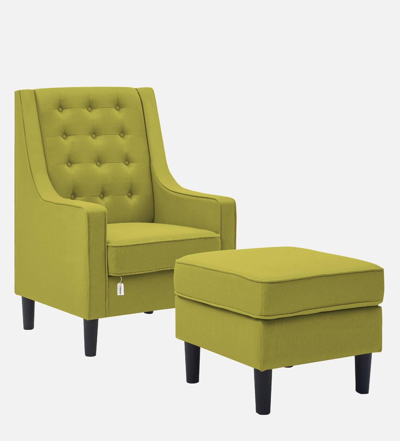 Sona Fabric Barrel Chair With Ottoman In Parrot Green Colour - Febonic Living