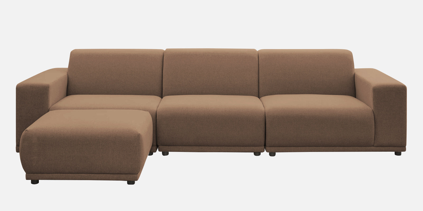Adam Fabric LHS Sectional Sofa (3+Ottoman Lounger) In Cookie Beige Colour - Febonic Living