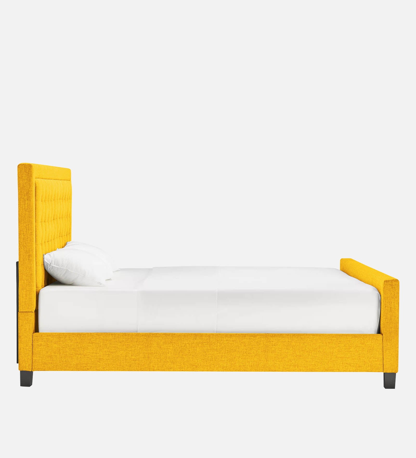 Kaster Fabric Queen Size Bed In Bold Yellow Colour - Febonic Living