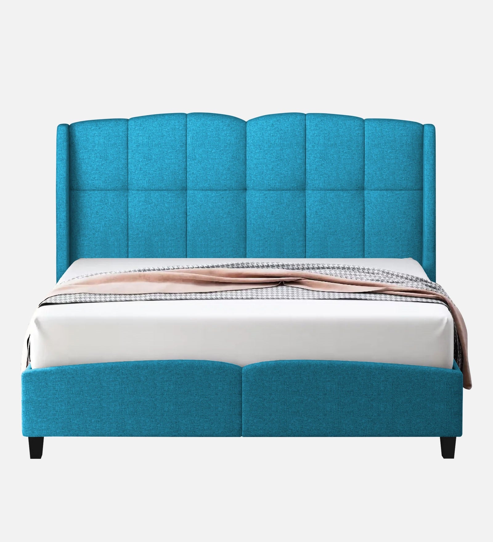 Jovi Velvet Upholstered Queen Size Bed In Aqua Blue Colour - Febonic Living