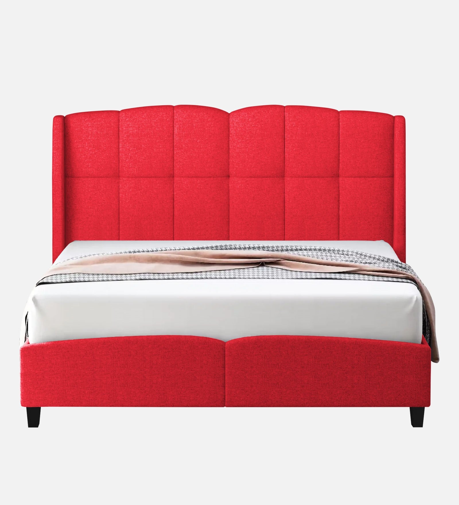 Jovi Velvet Upholstered Queen Size Bed In Ox Blood Maroon Colour - Febonic Living