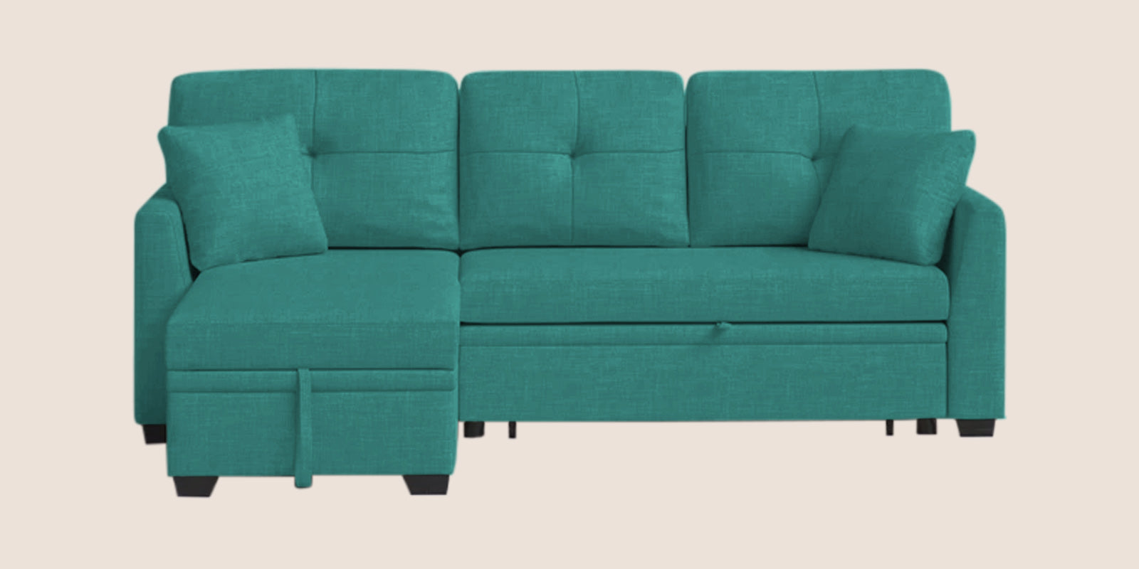 Jody Fabric 3 Seater Pull Out Sofa Cum Bed In Sea Green Colour With Storage - Febonic Living