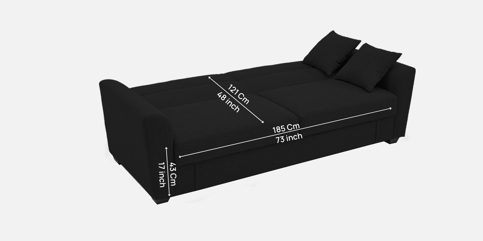 Bony Fabric 3 Seater Convertible Sofa Cum Bed In Heather Black Colour - Febonic Living