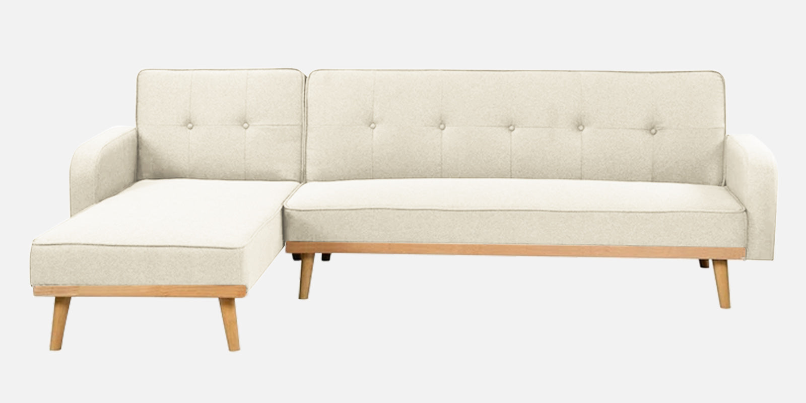 Zuno Fabric RHS Convertible Sofa Cum Bed In Ivory Cream Colour - Febonic Living